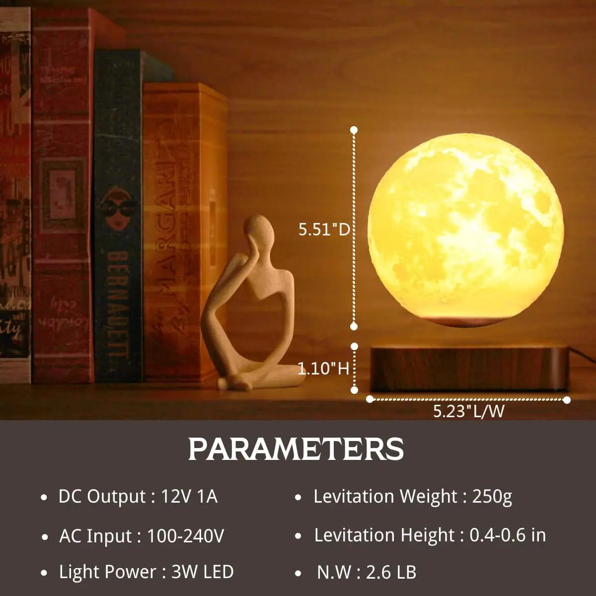 Levitating Moon Lamp, Magnetic Floating Moon Lamp Spinning Luna Night Light for Home Office Desk Decor ,